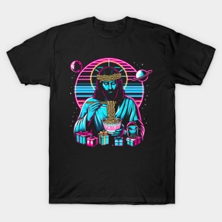 RAMEN JESUS PLANETS GIFT RETRO 80'S NEON VIBE T-Shirt